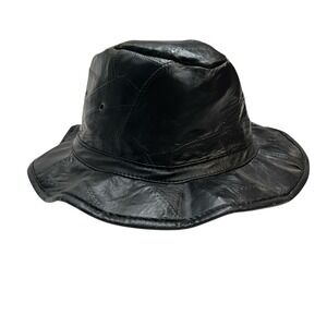 Genuine Leather Bucket Hat Mens Black Quilted Patchwork Outdoor Aussie Ranch